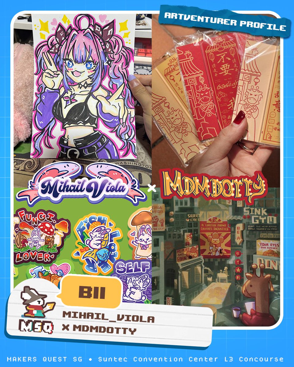 MakersQuestSG's tweet photo. ✨Seek artists who weave worlds and stories into every creation!✨

C05- Labutori
B09- Fever Fiction
C16- Ye Ol' Joeseppe's Doughnuts Shoppe
B11- Mihail_Viola x Mdmdotty

📍Makers Quest SG
Suntec Concourse L3
17 Oct 2026
10am-7pm
Check out the full map on our website! #msqsg2026 https://t.co/98uumn2109