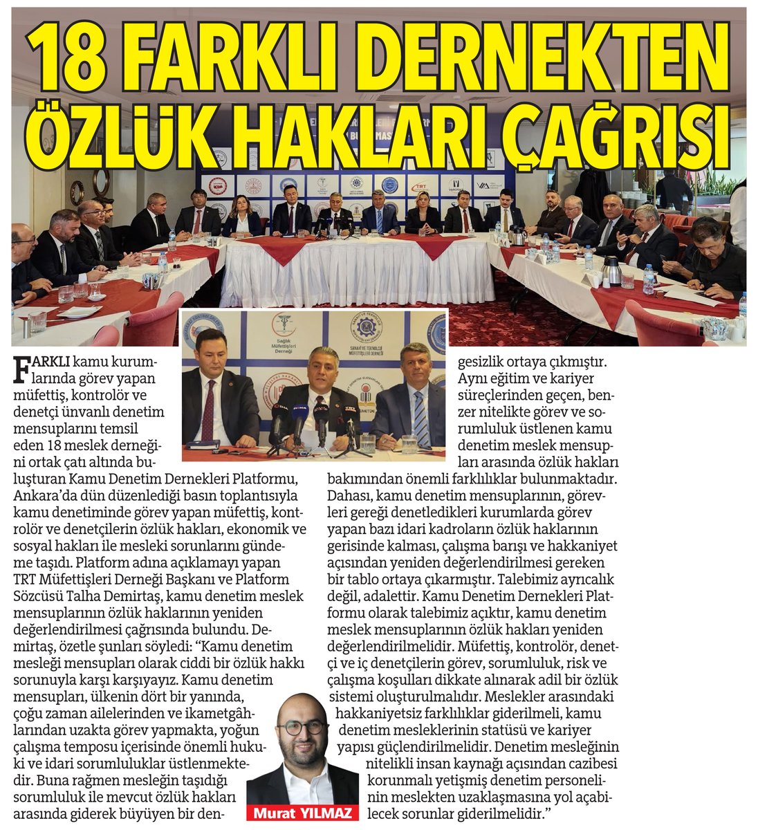 myilmaznet's tweet photo. Müfettiş, kontrolör ve denetçi ünvanlı denetim mensuplarını temsil eden 18 derneği aynı çatı altında buluşturan Kamu Denetim Dernekleri Platformu, #Ankara’daki basın toplantısında özlük hakları, ve mesleki sorunları gündeme getirdi. https://t.co/tCpqKMS9y7 @Hurriyet @handefrt https://t.co/0JTTkLuVFz