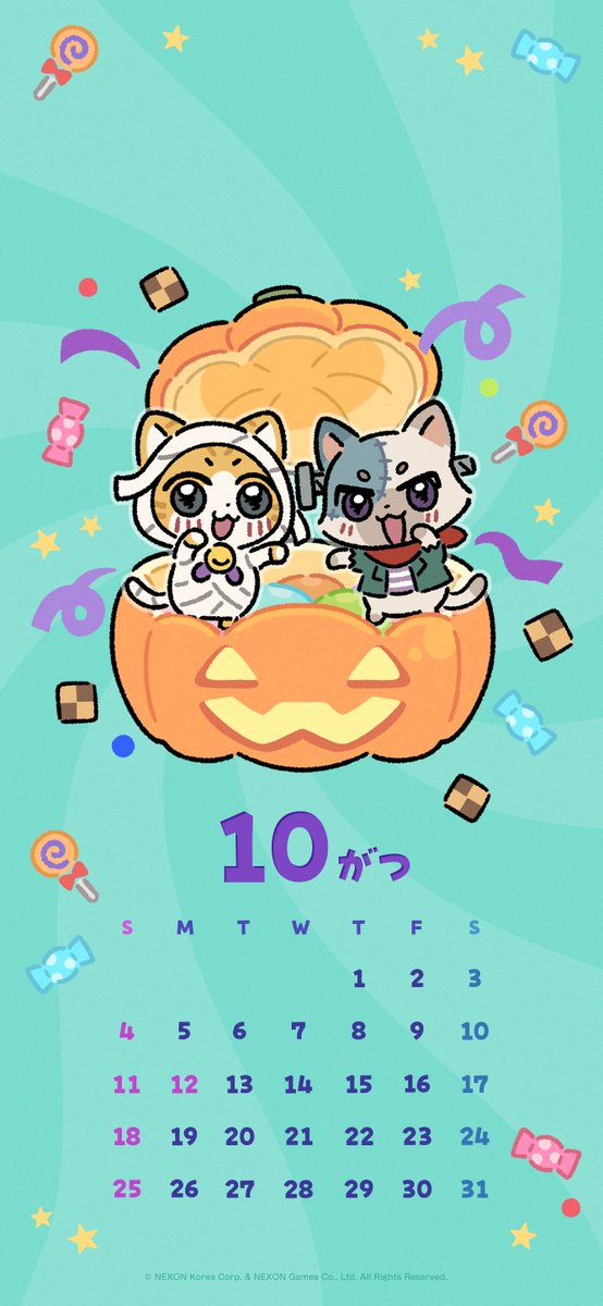 Myao_HTW_nxj's tweet photo. 10月のカレンダーを配布しますニャ～！！
10月と言えばハロウィンニャ～！

（お願いがありますニャ、カレンダーを今後も続けるためには「いいね」「RP」「コメント」などをお願いしますニャ…！
評判が良ければまた作ってくれるはずニャ…！）

#ゆるみゃお
#カレンダー https://t.co/Y4Y6tUadZI