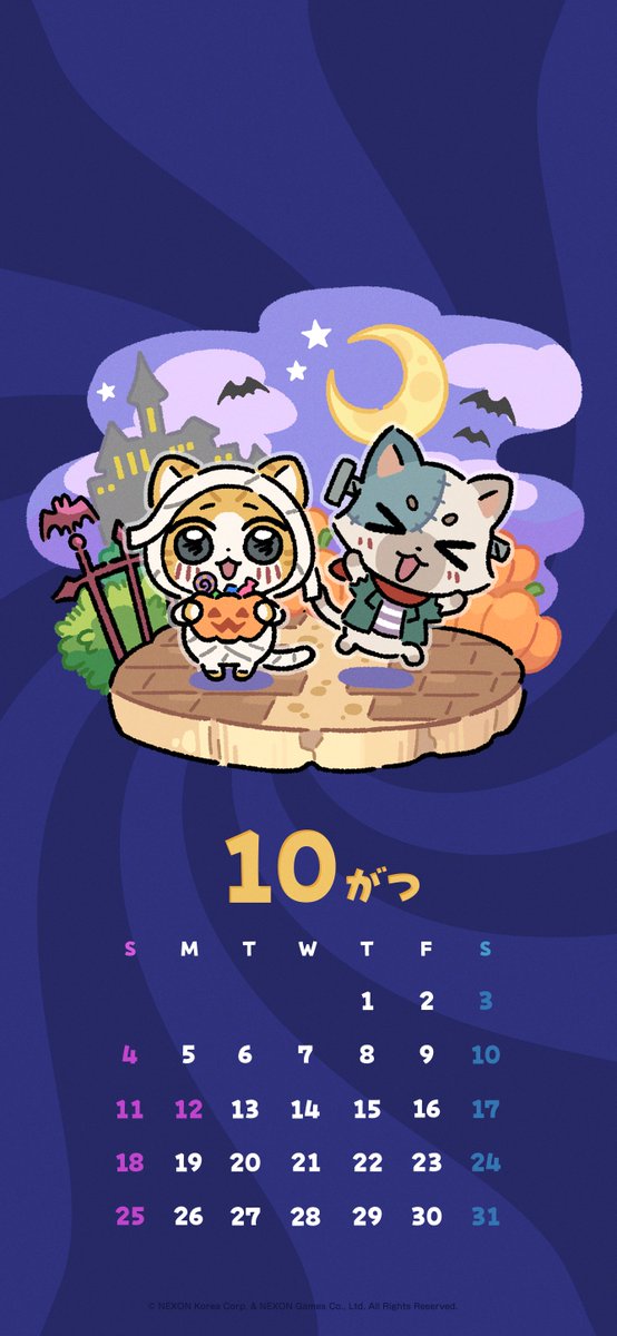 Myao_HTW_nxj's tweet photo. 10月のカレンダーを配布しますニャ～！！
10月と言えばハロウィンニャ～！

（お願いがありますニャ、カレンダーを今後も続けるためには「いいね」「RP」「コメント」などをお願いしますニャ…！
評判が良ければまた作ってくれるはずニャ…！）

#ゆるみゃお
#カレンダー https://t.co/Y4Y6tUadZI