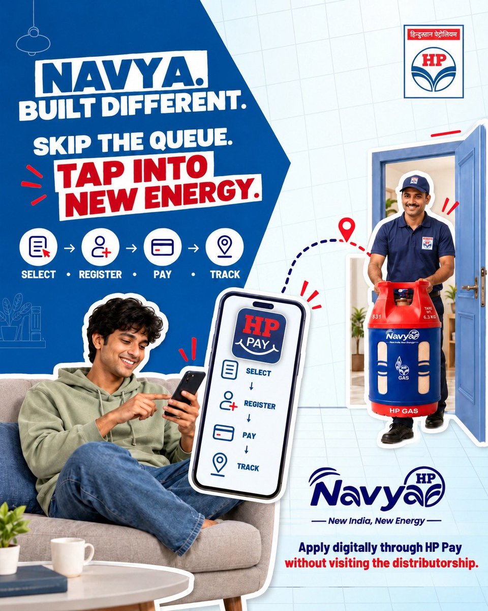 Madurai_LPG_RO's tweet photo. Why stand in a queue when New Energy is just a tap away? 📱🔥

Select. Register.Track.—get your HP Navya connection digitally through the HP Pay App, without visiting the distributorship.

Smart choice. Simple journey. Delivered to your doorstep.

#HPNavya #NewIndiaNewEnergy #HPPay #BuiltDifferent  #DigitalConvenience @HPCL @HPGAS_HQO