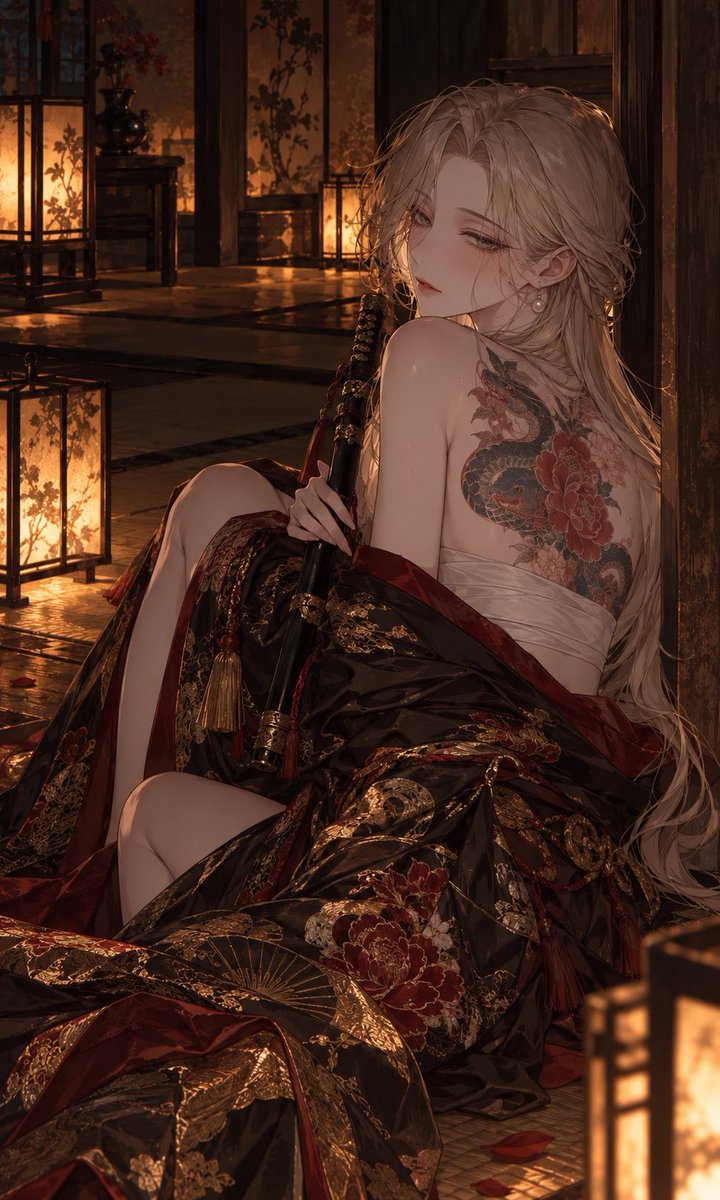 ririmerrow__'s tweet photo. ⚔️プロンプト配布⚔️

【刀 × 和彫り】

刀と和彫りをメインにした衣装・背景＋構図のプロンプトです✨
男女共通/改変OK🙆🏻‍♀️
FF内外問わず使用大歓迎です‼️
引用でたくさん見せてください👀

PixAI・ChatGPTそれぞれあります。
一、二枚目がPixAI
三、四枚目がChatGPTです‼️
プロンプトはツリーのnoteへ⬇️ https://t.co/jSZQiQNfX4