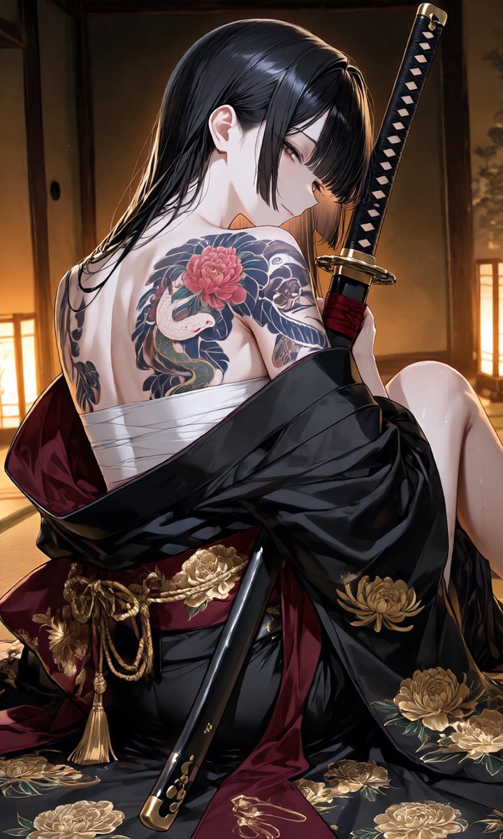ririmerrow__'s tweet photo. ⚔️プロンプト配布⚔️

【刀 × 和彫り】

刀と和彫りをメインにした衣装・背景＋構図のプロンプトです✨
男女共通/改変OK🙆🏻‍♀️
FF内外問わず使用大歓迎です‼️
引用でたくさん見せてください👀

PixAI・ChatGPTそれぞれあります。
一、二枚目がPixAI
三、四枚目がChatGPTです‼️
プロンプトはツリーのnoteへ⬇️ https://t.co/jSZQiQNfX4