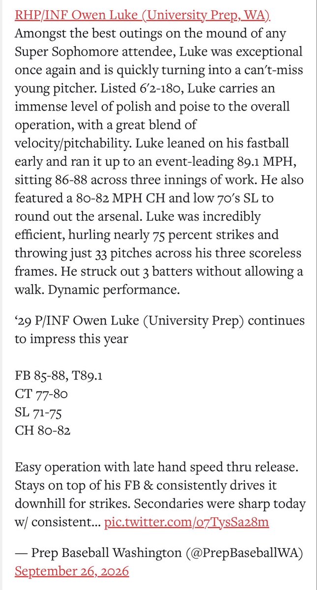 OwenhLuke's tweet photo. Great weekend at super sophmores. 
Thank you @PrepBaseballWA! https://t.co/l0X5JsmwtX