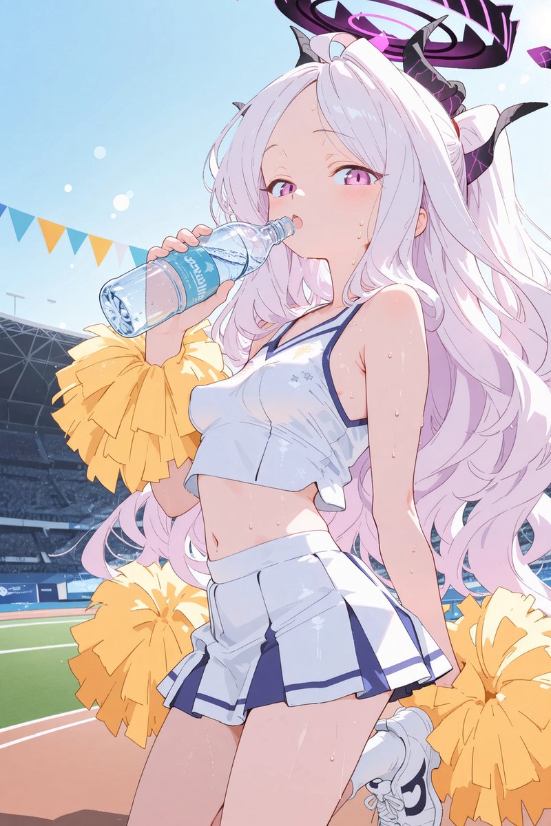 tomori_726's tweet photo. 水分補給もしっかり♪

チアガール　ヒナ 

 #空崎ヒナ #AIイラスト #BlueArchive https://t.co/eYzdPYiyGA