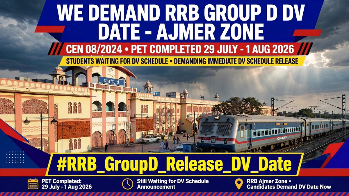 RatanCh44587133's tweet photo. #RRB_GroupD_Release_DV_Date
#Railway_GroupD_DV_Do
@AshwiniVaishnaw
@NWRailways
@DRMJaipur_
@DrmAjmer
@RailMinIndia
@PMOIndia https://t.co/iOpmLZmFsv