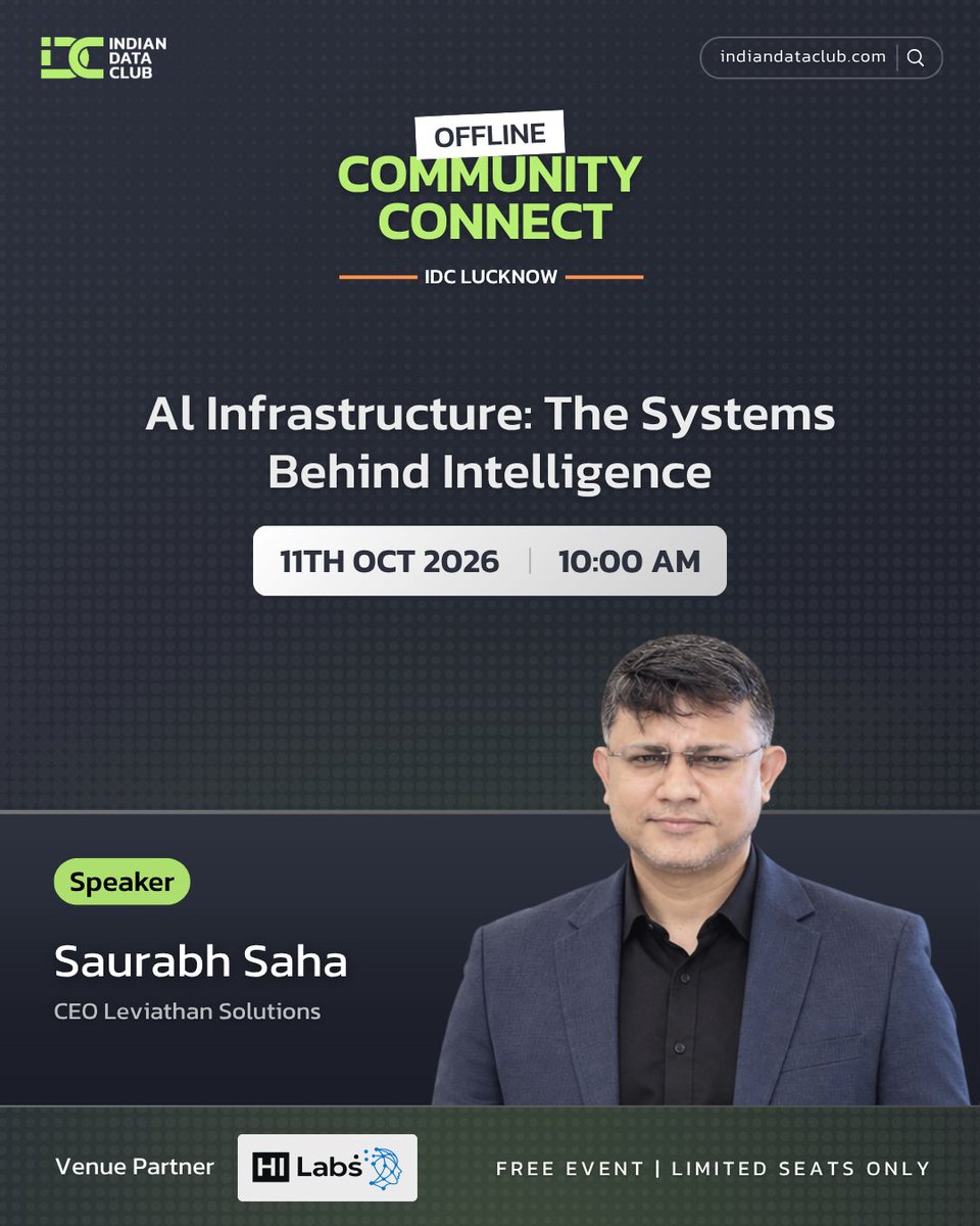indiandataclub's tweet photo. AI Infrastructure: The Systems Behind Intelligence

Join us with Saurabh Saha - Entrepreneur, Product Leader &amp; AI Advisor with 20+ years of experience across startups, government, and enterprise.

Register Now --> https://t.co/WrHahCM3tF https://t.co/xEK8j10s5D