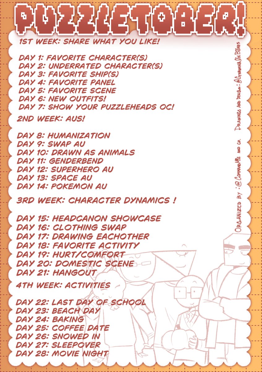 commandmic's tweet photo. #puzzleheads

hello everyone! since october is right around the corner, i decided to make my own fandom related prompts!

use the tag #puzzletober2026 if ur gonna participate ^^

if there's any questions, feel free to ask!! https://t.co/x9bfnSVSpi