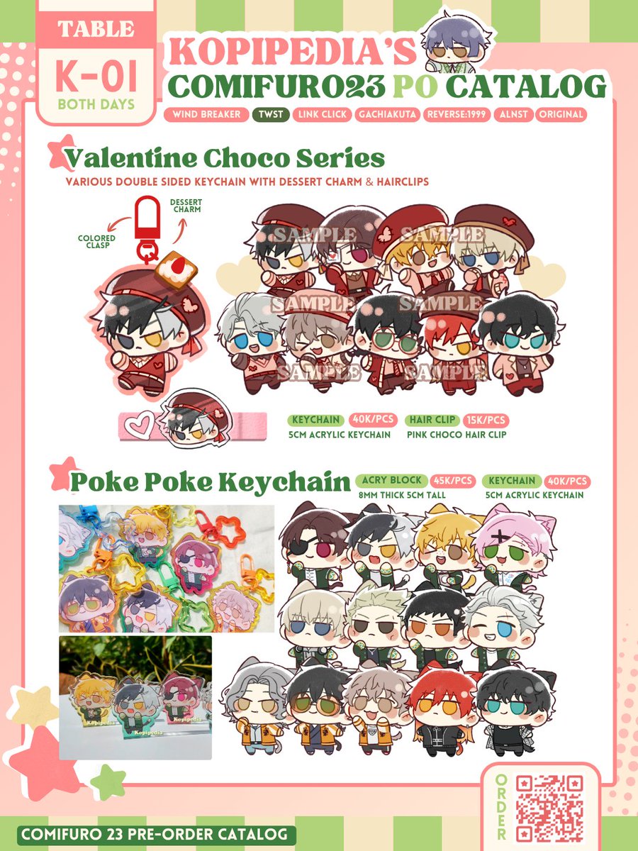 Kopipedia_'s tweet photo. —WIND BREAKER CATALOG LIST
- Valentine Choco Keychain Series
- Pokepoke Keychain &amp; Block Standee series
- Tuxedo Rabbit series Standee &amp; Phonestrap 
- Sunisa Corner
- Umemiya's Garden Phonestrap series
- Togame &amp; Sakura Gacha
- Back to School
#Comifuro23 #cf23

(7/12) https://t.co/vmiLy4jZy5