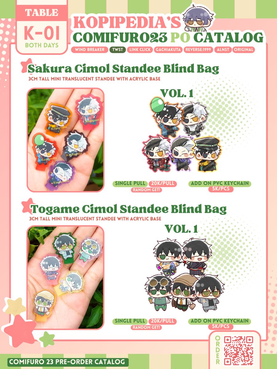 Kopipedia_'s tweet photo. —WIND BREAKER CATALOG LIST
- Valentine Choco Keychain Series
- Pokepoke Keychain &amp; Block Standee series
- Tuxedo Rabbit series Standee &amp; Phonestrap 
- Sunisa Corner
- Umemiya's Garden Phonestrap series
- Togame &amp; Sakura Gacha
- Back to School
#Comifuro23 #cf23

(7/12) https://t.co/vmiLy4jZy5
