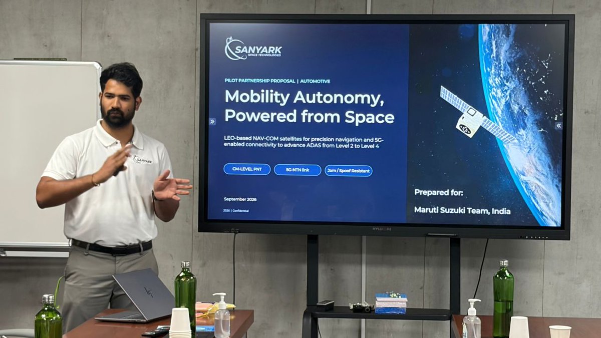SanyarkSpace's tweet photo. Building a product is the first step. Real-world adoption is where the journey begins. 

We presented Sanyark’s “Mobility Autonomy, Powered from Space” vision to the @Maruti_Corp team exploring space-based NAV-COM for mobility.

Thank you @THubHyd, for enabling this conversation! https://t.co/enYz7XZRIN