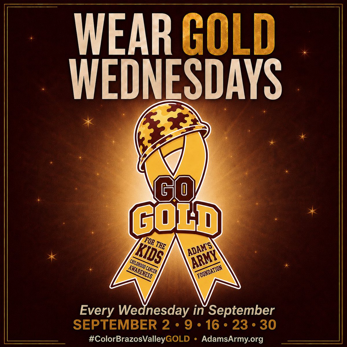 AdamsArmyFdtn's tweet photo. Tomorrow/Wednesday is the FINAL Wear ✨GOLD✨ Wednesday of the Month and the Final Day of Childhood Cancer Awareness Month! 🤩⭐️

If you have been moved by the outpouring of stories and love shared about Adam’s Army from the families we support, would you please consider Making a Donation in honor of those families so that we can continue our mission of making sure children in our community don’t suffer the affects of financial insecurity while they are battling for their lives? 🙏

In September alone we received Grant Applications from 5 families totaling over $10,000 and that’s more than we have coming in each month right now. We always find a way to cover the costs of approved grants but it would be a great relief to me to get all the Costs of our Color Brazos Valley GOLD event covered and also not have to worry about where our funding is going to come from for the next 2 quarters so I can spend more time focusing on being a mom and a wife.  

Also it’s time for us to rent a storage unit so my family doesn’t have to be reminded of Childhood Cancer every day of their lives because it’s coming out of every space in our home where everything is currently being kept and it’s a hard reminder to live with. 

If anyone is able to make a donation in honor of the final day of Childhood Cancer Awareness Month so that we make sure we can cover every approved grant  application, and set Adam’s Army up for success to close out 2026 and planning for 2027, that would be an incredible blessing to the families we serve! 

The safest and easiest way to do that is to send it through AdamsArmy Zelle at 979-406-4002 because they don’t charge any fees so nothing is lost in the process. 

Next easiest is https://t.co/Orocvkg29e but PLEASE be sure to change fees and tips to ZERO because those are not required and doesn’t benefit Adam’s Army. 

We are always grateful for a donation by check through Givebutter or I can provide an address if you send a message. 

Thank you and What a ✨GOLD✨ JOB everyone did to make this a Color Brazos Valley GOLD to remember!! 🤩💛🎗️

#colorbrazosvalleygold
#supportlocal #thankyou
#waytogoGOLD #AdamsArmy #bthopediatriccancer #AggielandShinesforKids
#SupportAggielandChildren
#ChildhoodCancerAwareness