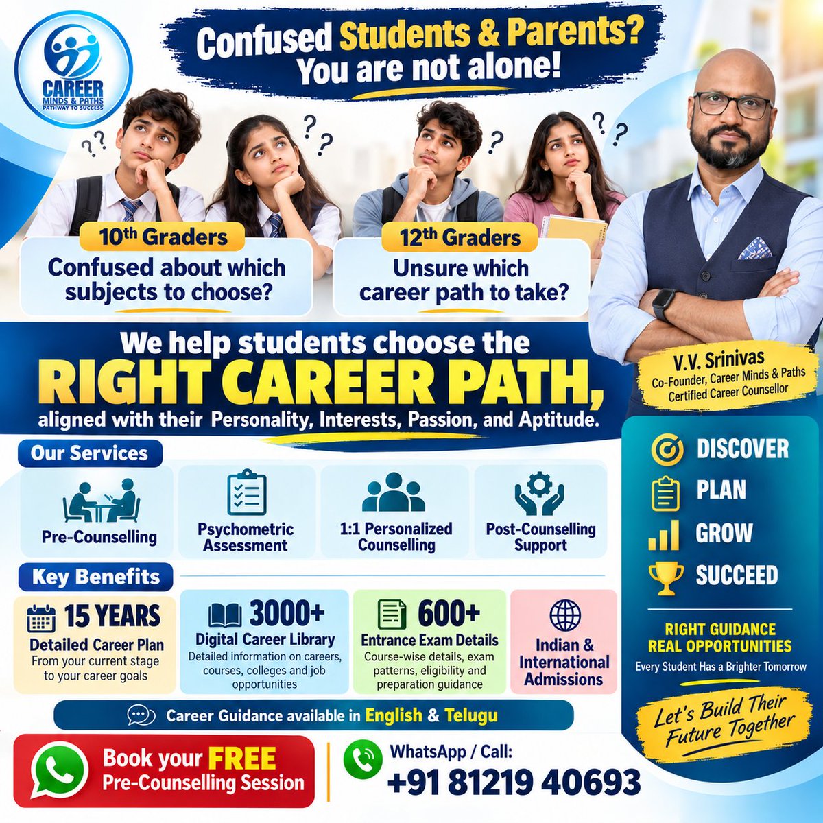 CareerMindsPath's tweet photo. Choosing the right career starts with understanding yourself.

For students in Grades 10 &amp; 12, the right guidance can bring clarity to subject choices, courses and future career paths.

#CareerGuidance #CareerPlanning #StudentSuccess https://t.co/PdShaYlAW5