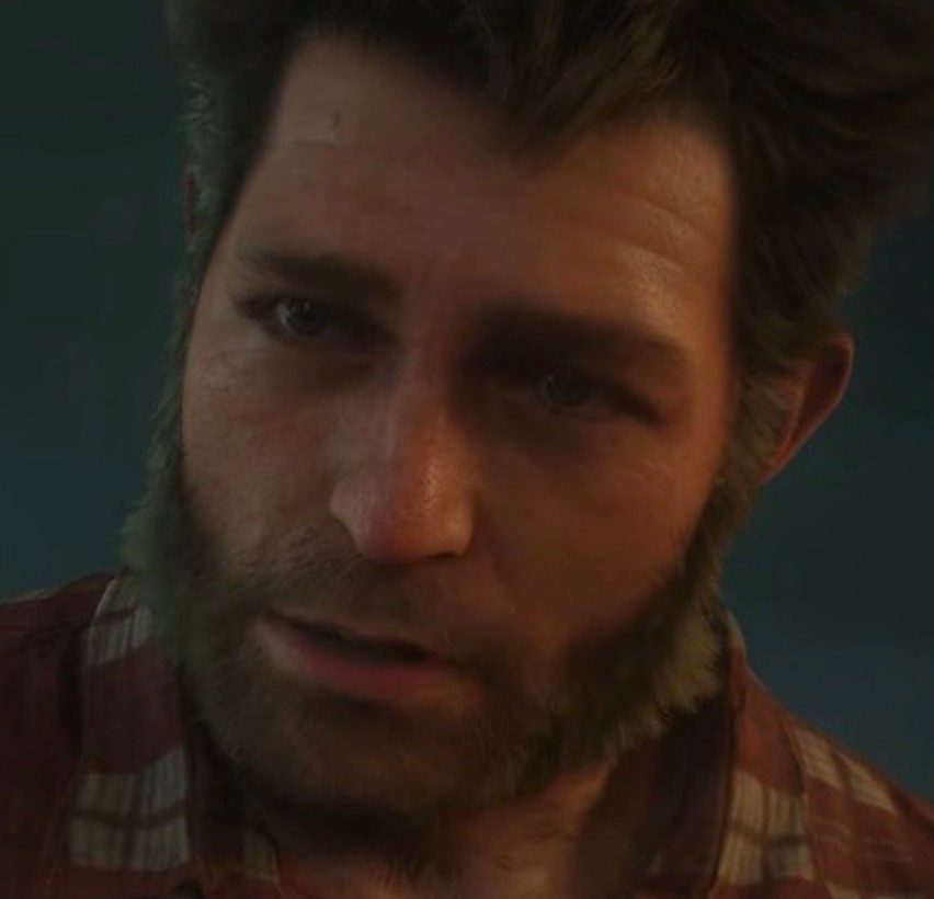 LavenderGhast's tweet photo. I couldn't tell why Wolverines looks so off. I think it's because he reminds me of that comic about Batman drawn for the female gaze, with the big eyes and pouty lips. Like he's a man, he has a beard, he should feel like grizzled but he comes off as designed to not be appealing in like a desirable rugged way to women, or an idealized tough guy way to men. But more like a cuddly, softened, approachable guy who is only superficially presented how people who are very distant from masculinity think masculine guys look. 

Like he was given big soft features and big eyes, his hair, even his eyebrows are softly conditioned. His skin is smoother and more well looked after than most people who use beauty products and moisturizer. This is a hick lib pretending to be a tough guy, whilst he looks like he's about to give you a lecture on being a heckin good person.