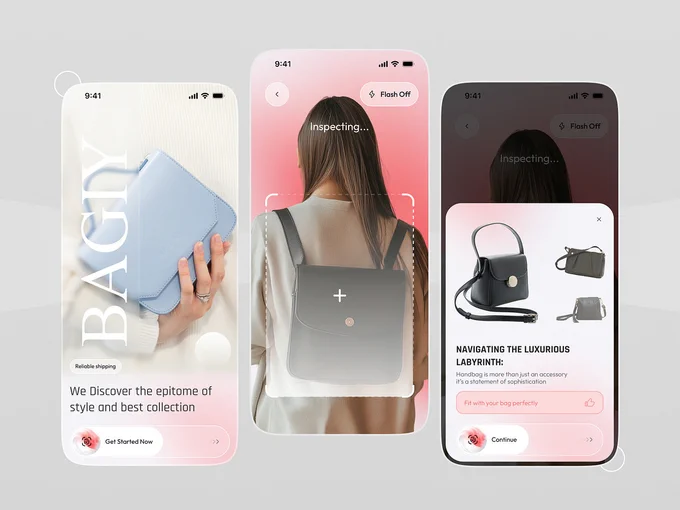 AI 가방 탐색 패션 앱 — 카메라 인식과 핑크 그라데이션
