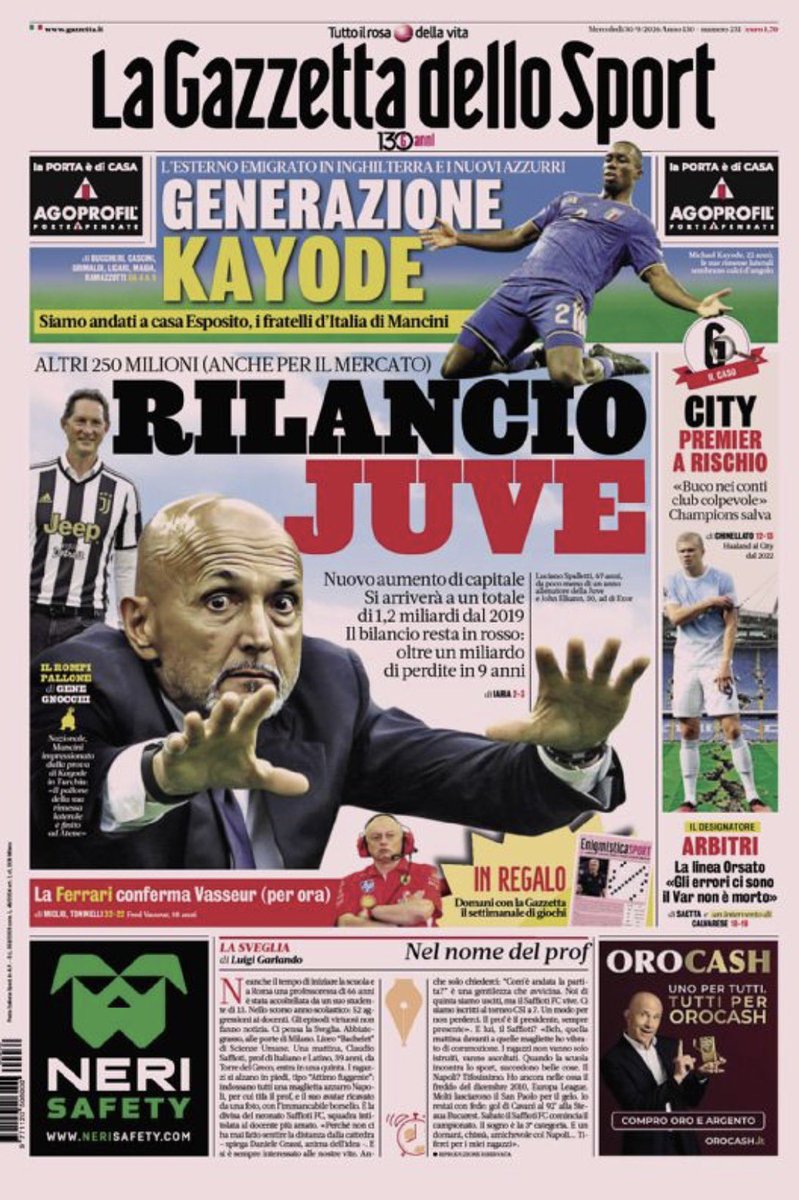 calcioparlando's tweet photo. Buon mercoledì 30 settembre 2026 a partire dalla nostra quotidiana #rassegnastampa delle #primepagine dei #giornali sportivi nazionali (#Gazzetta, #Tuttosport, #Corsport)

⚽️ #Calcioparlando #Nazionale #Mancini #Italia #Turchia #NationLeague #Juventus #Elkann #Kayode #GoldenBoy https://t.co/mYMhWhdTxB