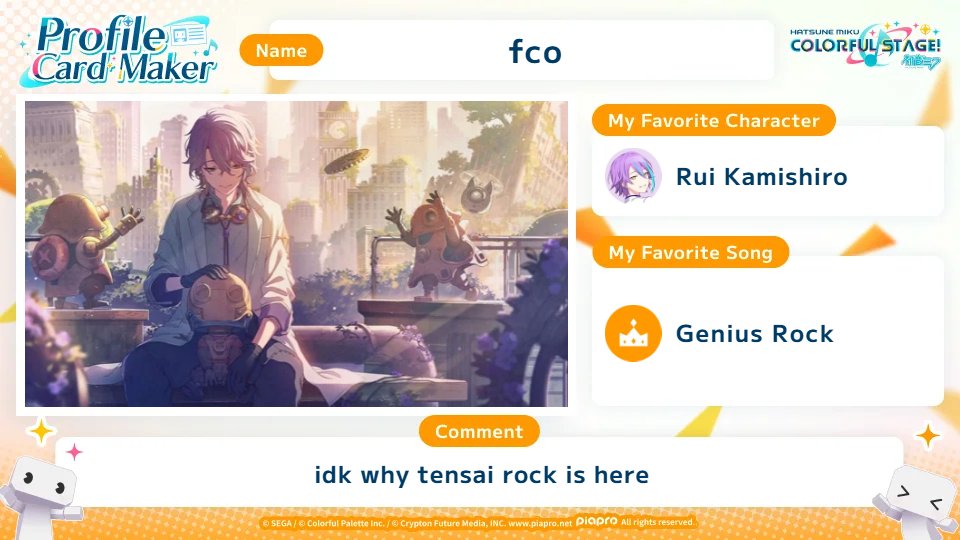 fco17_'s tweet photo. i did the #COLORFULSTAGE profile card thingie
they got tensai rock on global i guess LMAO
https://t.co/QCnt5ss0pU
#SEKAIanniversary https://t.co/vEpE0Lihik