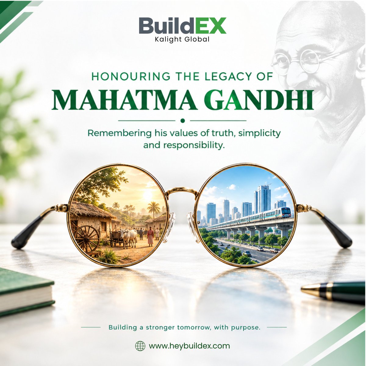 heybuildex's tweet photo. 🌿 Honouring the legacy of Mahatma Gandhi.
On Gandhi Jayanti, we remember the values of truth, simplicity and responsibility and reflect on how they can guide us towards a stronger tomorrow.
🌐 https://t.co/uWgNilrqYx
#GandhiJayanti #MahatmaGandhi #buildex https://t.co/lQ4nwRX5p3