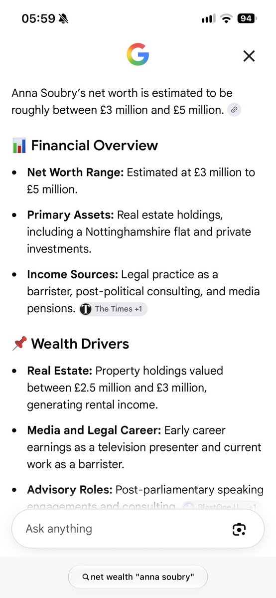 IndieTractor's tweet photo. @Anna_Soubry @andyburnham As a pensioner your net wealth is currently estimated at between 3 and 5 million quid!  #Duplicity #TripleLock #AndyBurnham #Labour https://t.co/bGFte1RGOl