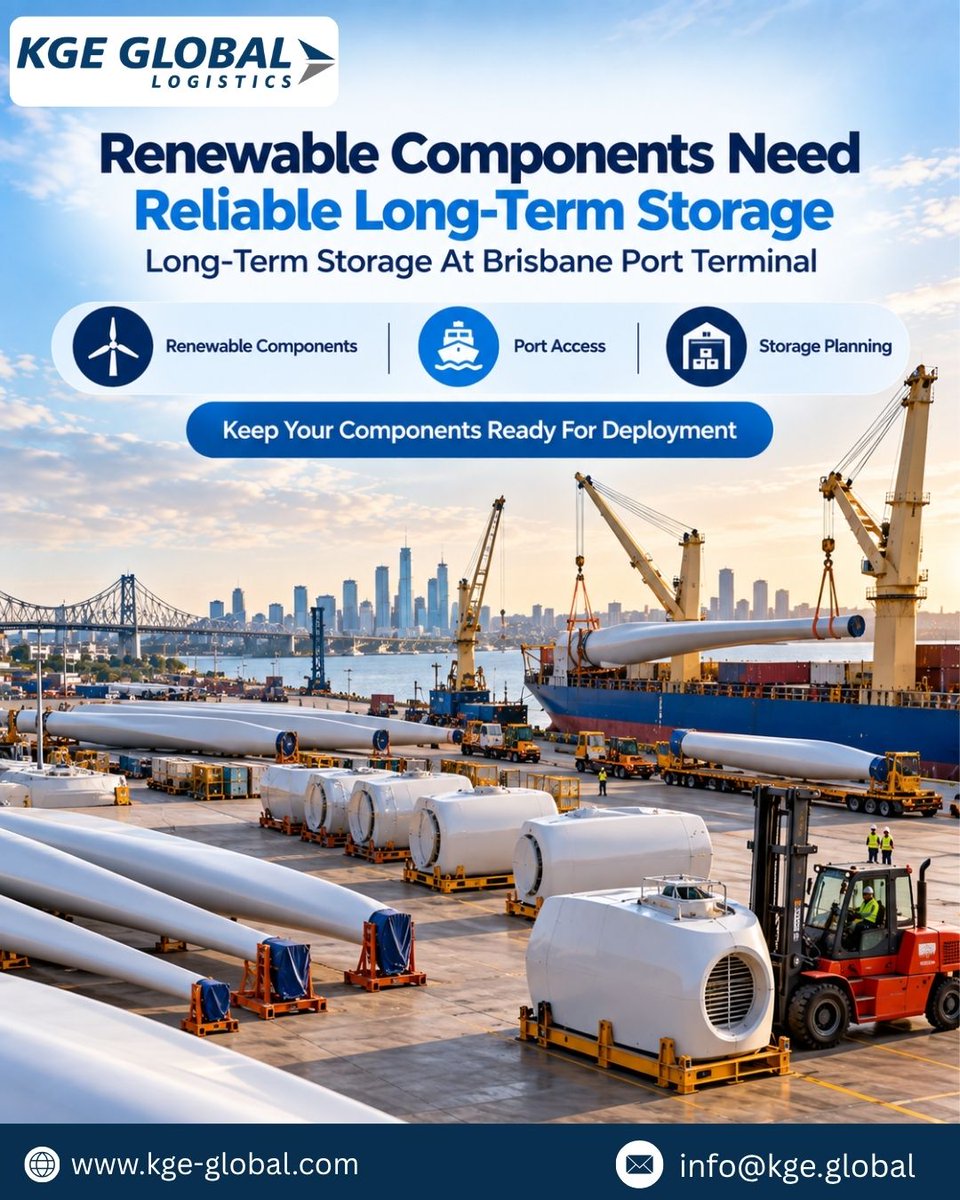 KGEGlobalAUS's tweet photo. Long-term storage at Brisbane Port Terminal provides a practical solution for renewable components between project stages. KGE Global supports organized storage so equipment remains ready for its next deployment.
🌐 https://t.co/3Iz2tVjQTz

#KGEGlobal #RenewableEnergy #PortStorag https://t.co/JH3V0WjEuf