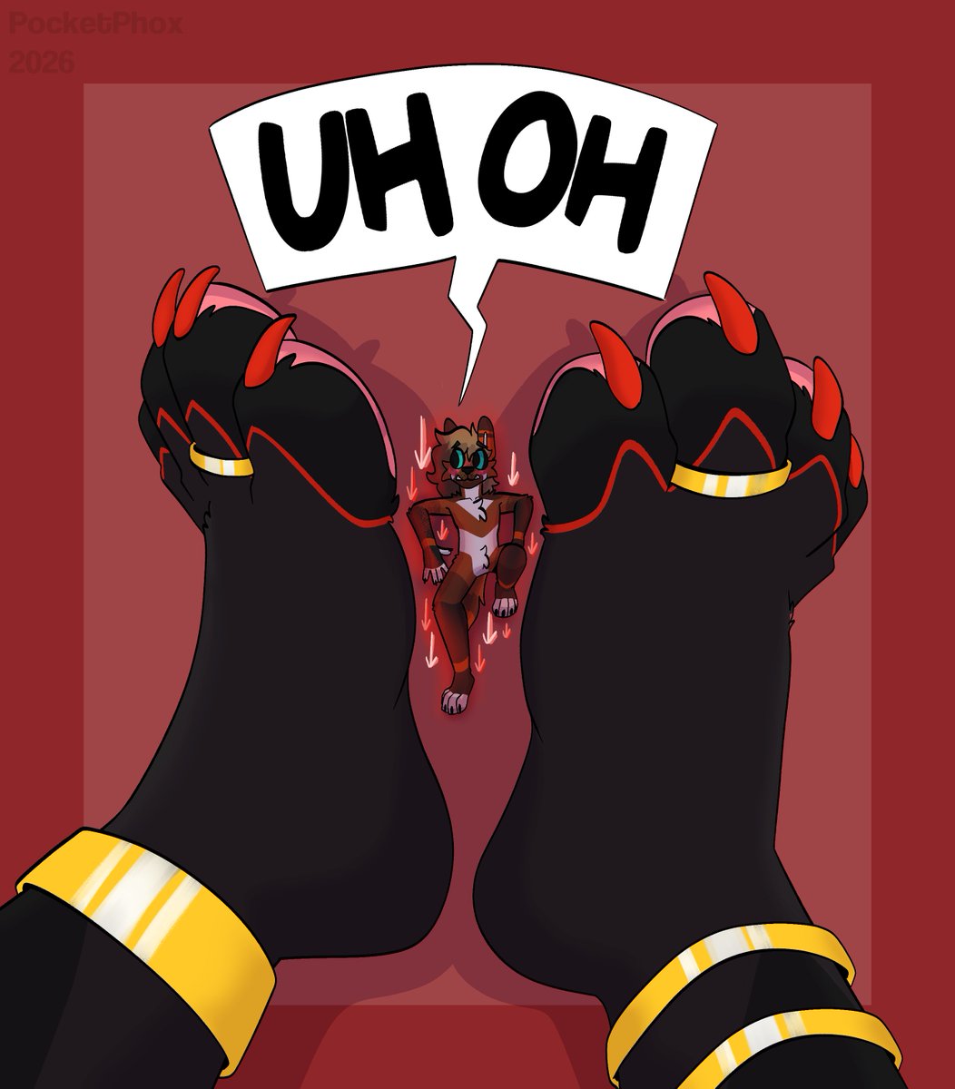 NeroAtMidnight's tweet photo. Where do you think you're going @PocketPhox? You haven't even worshipped my paws today. Should probably take that size away as punishment~ After all, you belong there 
(Art done by @PocketPhox)
#Paws #Sizedifference #Sizedifference #Worship #Macro #Micro https://t.co/5A17Fjbg7e