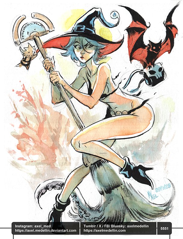 AxelMedellin's tweet photo. #dailydrawing 5551 #dibujodiario #drawingoftheday #seasonofthewitch #witch #halloween #spookyseason #oc #broom #bat #watercolor #brushandink #traditionalart https://t.co/tYUGIFnPcc
