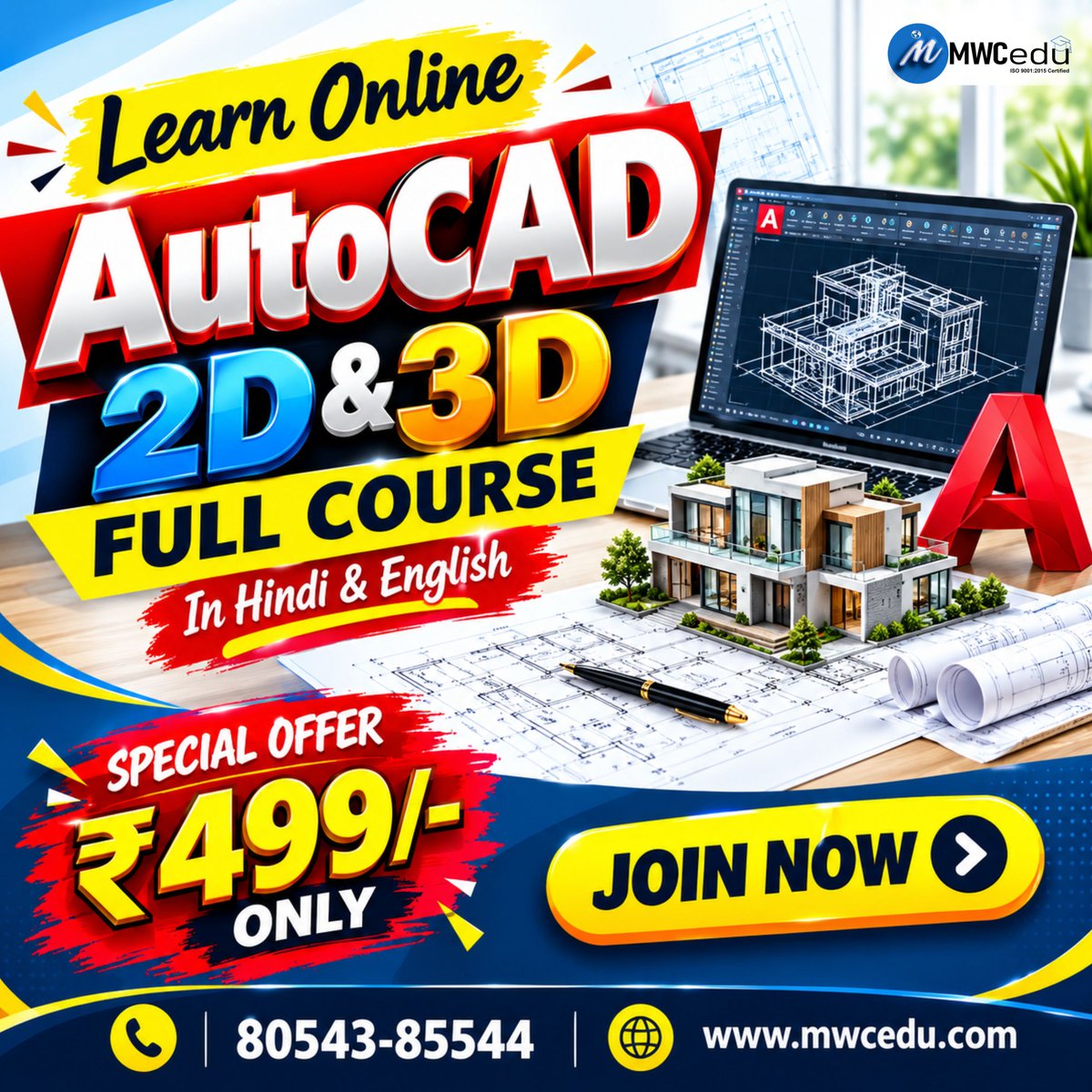 cedu_mw's tweet photo. 📐 Learn AutoCAD Online – 2D &amp; 3D Full Course! 💻
Hindi &amp; English | 
Special Offer ₹499/- 🔥

Start learning practical CAD skills today!
📷 Call for more information: 080543-85544
#AutoCAD #autocadcourse #autocad2d #autocad3d #CADDesign #autocadcourseonline #mwcedu https://t.co/UJNMdy0nHZ