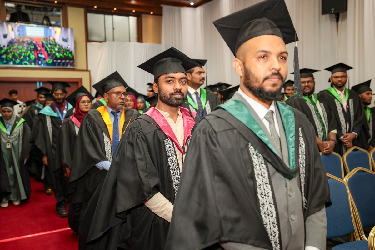 VillaCollegeMv's tweet photo. Villa College faculty members process into the hall to open the academic proceedings. Behind every qualification conferred this morning stands the mentorship, supervision and subject expertise of our academic staff. We acknowledge their contribution to strengthening teacher education across the country.

#VillaCollege #VCGraduation2026 #AcademicLeadership