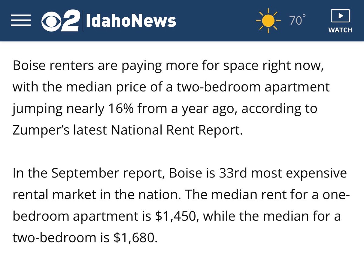 RealTheoWold's tweet photo. 🚨 The median rent in Boise is up 16% from a year ago.

We're now the 33rd most expensive rental market in the nation.

One proven way to bring prices down is to enforce our country’s immigration laws and deport the fraudsters and welfare recipients who have no business even being in our country.