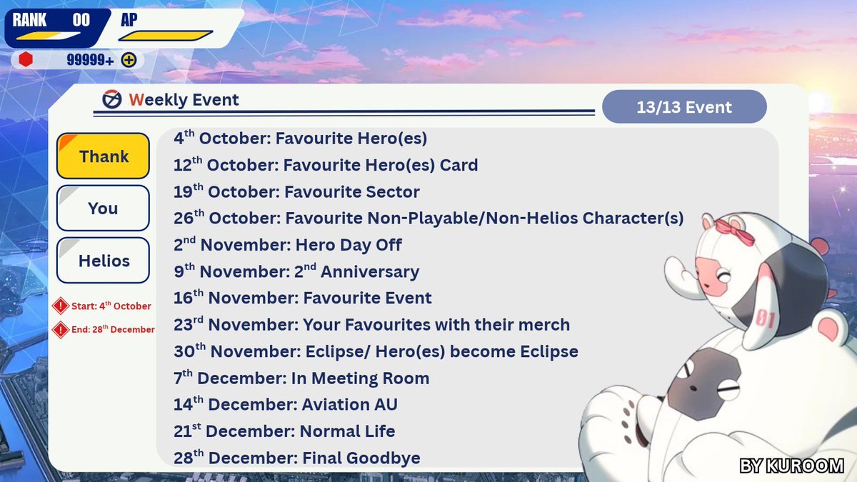 _kurokieyume_'s tweet photo. Hello Commanders!! 
I'm making a weekly event for all commanders to draw or make meme with it or make writing, be creative with your creation!

The only rule I put is please don't use AI or STEAL others creations

Use #ThankYouHelios to put your creations!! Have fun🫶✨️ https://t.co/URb6Qyy5MU