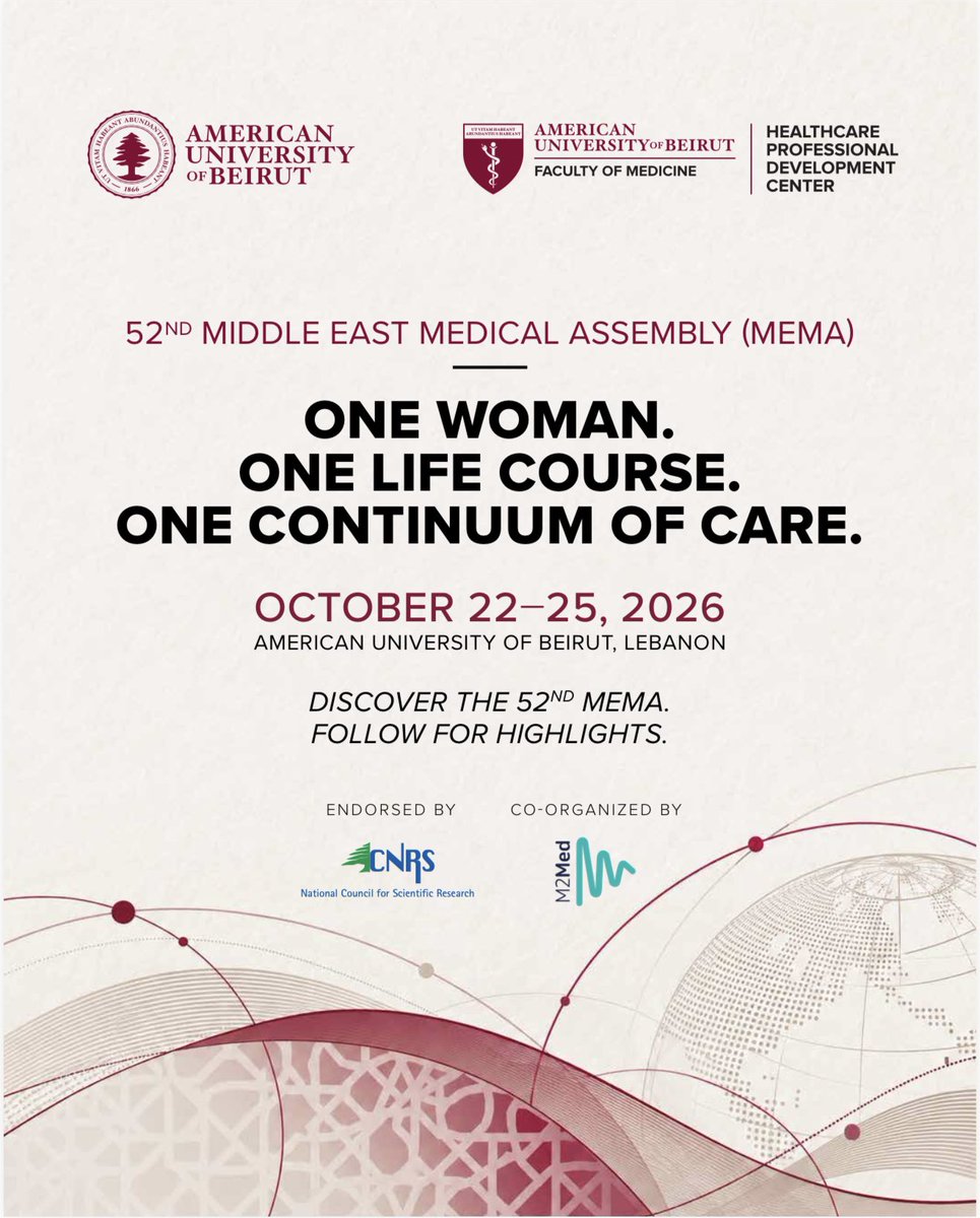 Drelkak's tweet photo. One #woman. One #lifecourse. One continuum of #care @AUB_Lebanon @AUBMC_Official @HPDC_AUB @wish_aubmc @AUB_FM
#MEMA2026 #WomensHealth #AUB https://t.co/sJJsxBlrCq