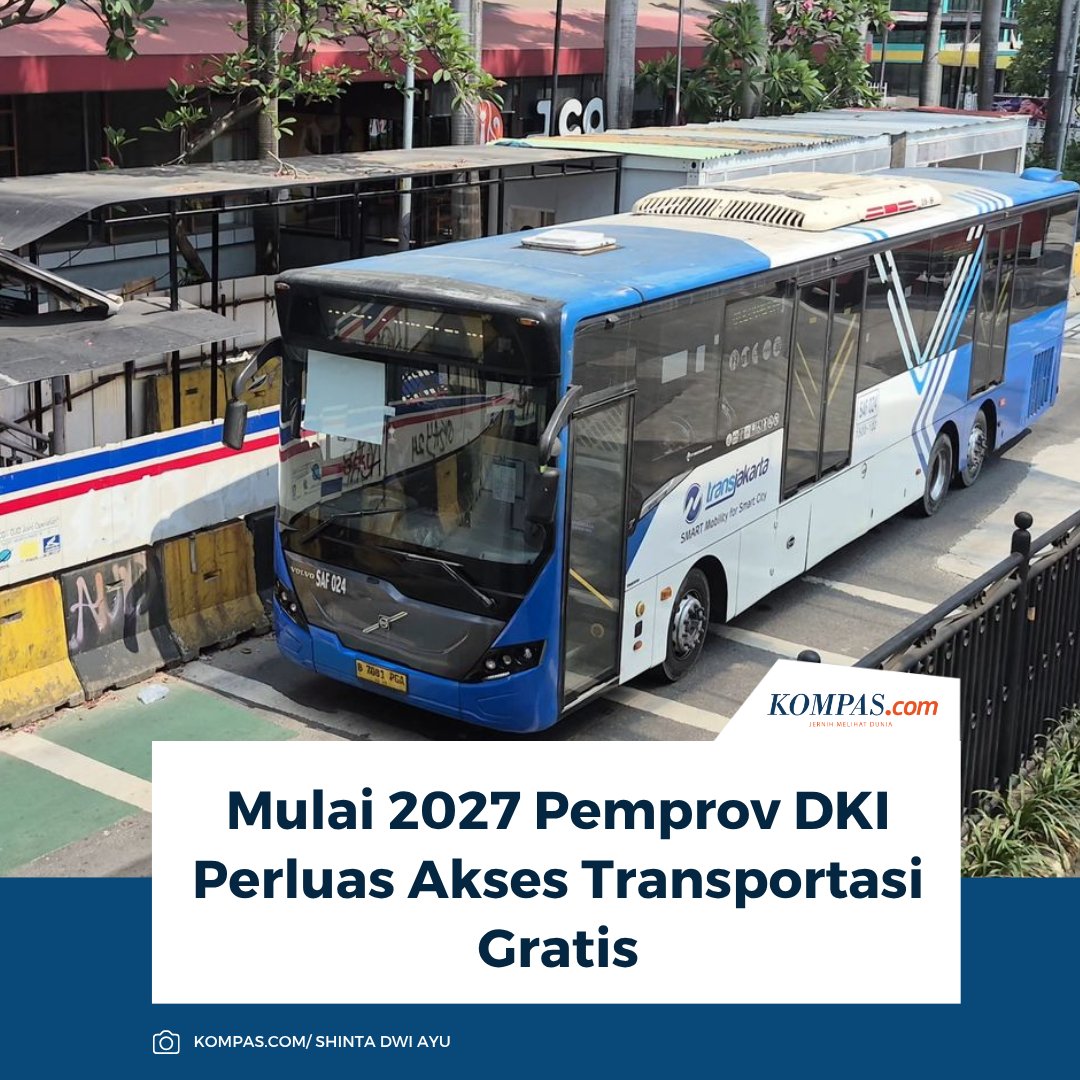 kompascom's tweet photo. Baca di sini: https://t.co/A4NHaFJS1L

Pemprov DKI Jakarta memperluas penerima Kartu Layanan Gratis transportasi menjadi dua puluh satu golongan. Kebijakan ini dibarengi penyesuaian tarif mulai Januari dua ribu dua puluh tujuh.

~NJ #TransportasiGratis #DKI [20260930081200615] https://t.co/GYUXfJJBIs