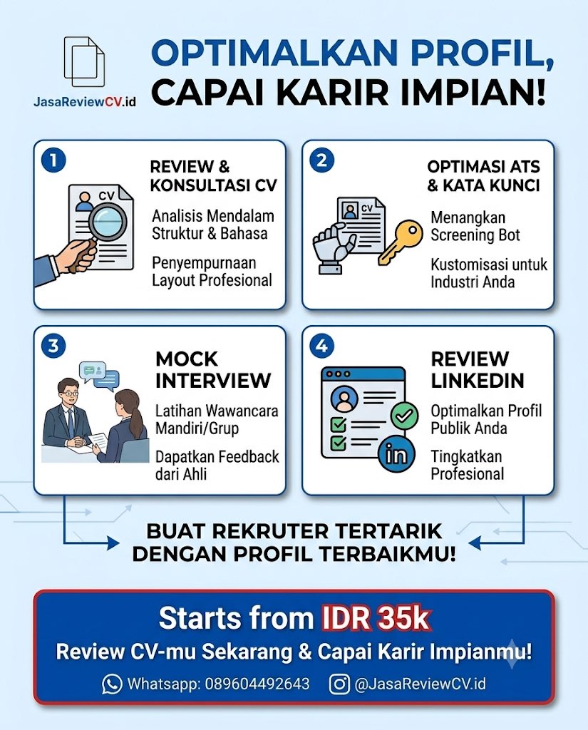 Jessciacia's tweet photo. Melayani:
✅ Review & revisi CV
✅ Latihan & mock interview (untuk fresh graduate & profesional)
✅ Konsultasi karir & strategi melamar kerja
Whatsapp 089604492643
#tipskarir #lowongankerja #mentorkarir #jasakonsultasikarir #templatecv https://t.co/gN2eQ43DDe