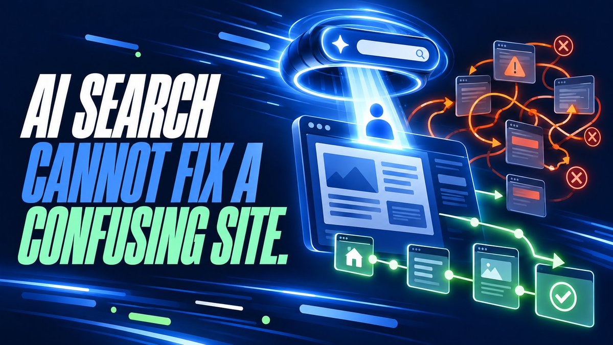 TGG_LongBeach's tweet photo. AI can help someone find a page. It cannot make a confusing website easy to navigate. Discovery is not the same as wayfinding. https://t.co/2nbjz4Pvr8