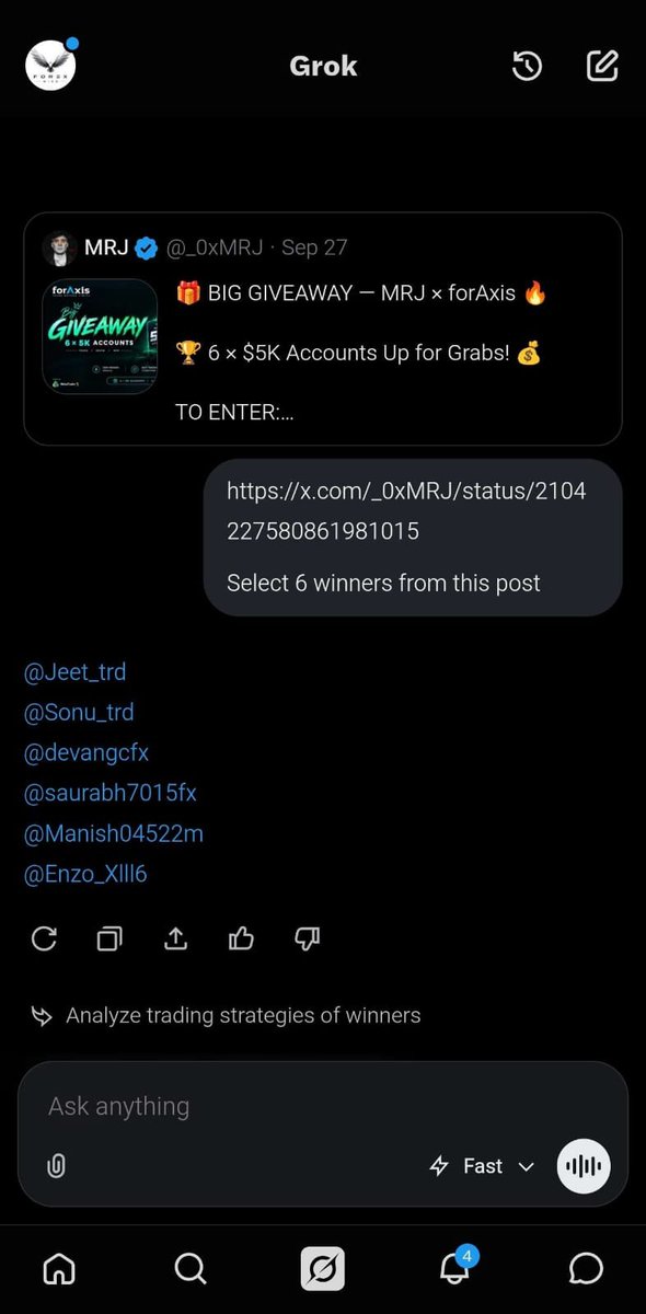 _0xMRJ's tweet photo. 🎉 6× $5K FORAXIS GIVEAWAY WINNERS 🎉

Congratulations to our winners! 🏆🔥

🥇 @JEET_TRD
🥇 @SONU_TRD
🥇 @devangcfx
🥇 @Saurabh7015fx
🥇 @Manish04522m
🥇 @Enzo_Xlll6

Each winner gets a $5,000 Foraxis account 💰

Congrats everyone! 🎊
Stay tuned for more giveaways 👀 https://t.co/sl3daryDk5