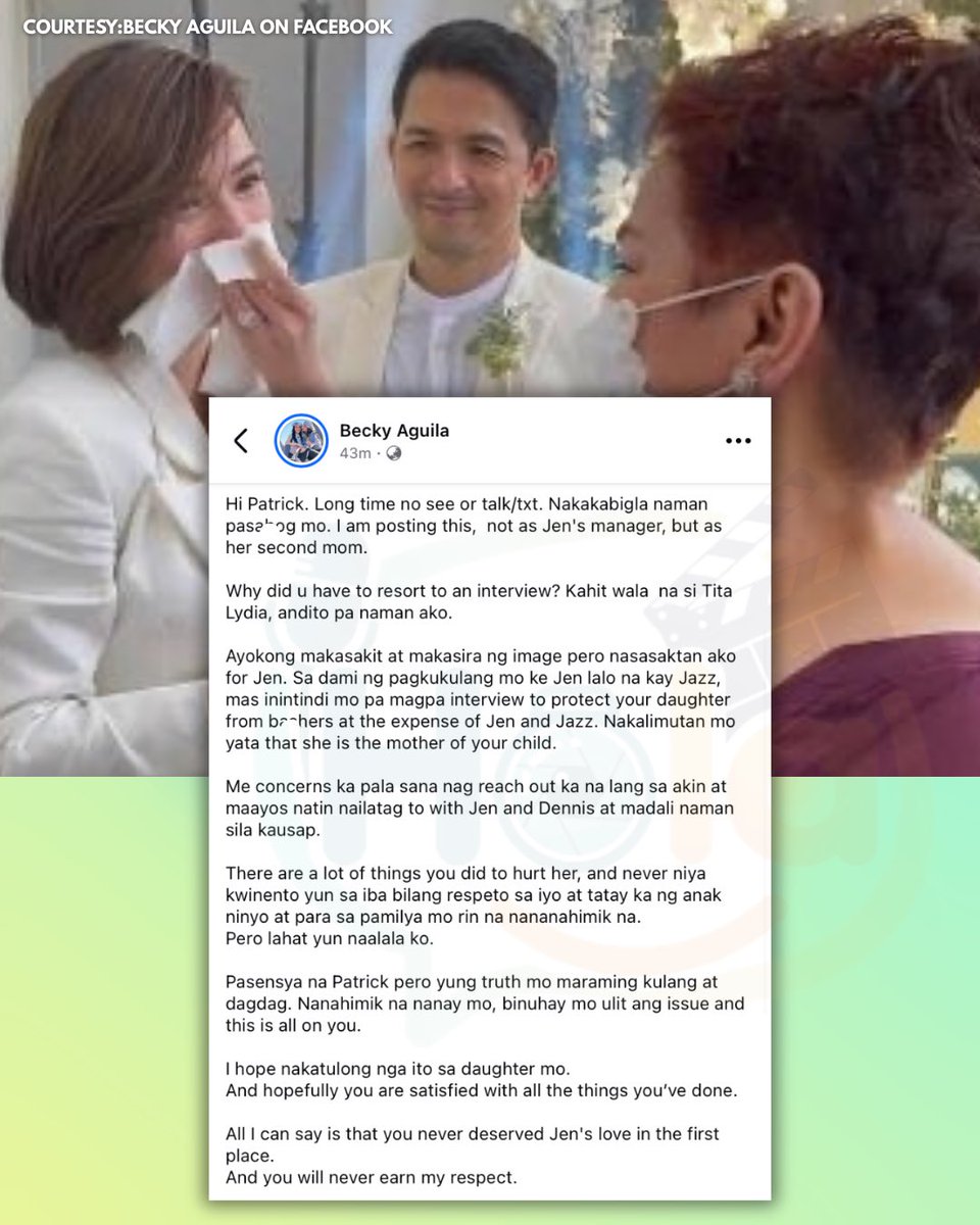 holaphofficial's tweet photo. ‘MAS ININTINDI MO PA MAGPA INTERVIEW TO PROTECT YOUR DAUGHTER FROM B4SHERS AT THE EXPENSE OF JEN AND JAZZ’

Manager ni Jennylyn Mercado na si Becky Aguila, nagsalita na tungkol sa naging interview ni Patrick Garcia. https://t.co/hk964SNWzG