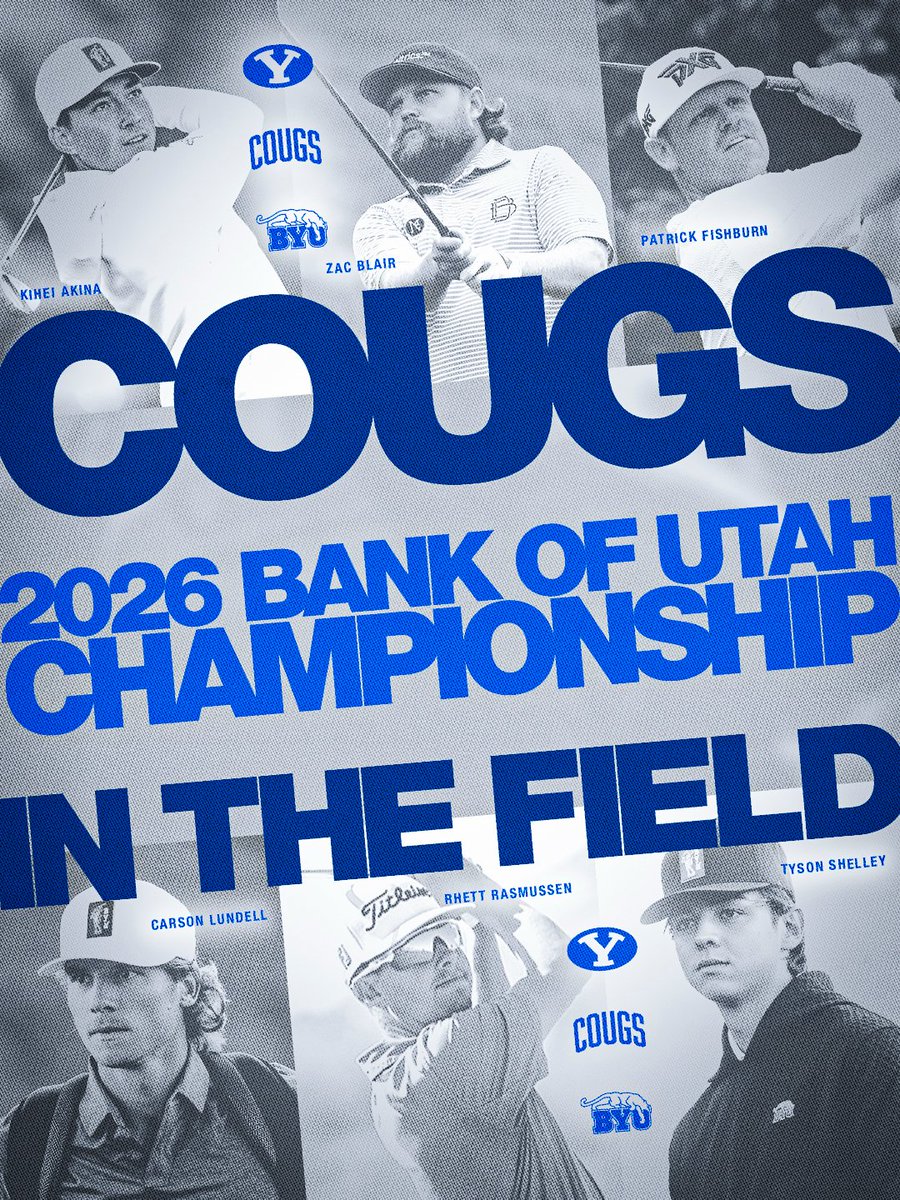 BYUmgolf's tweet photo. GOOD LUCK COUGS🤙
Six current or former BYU golfers will play in the PGA Tour's Bank of Utah Championship beginning Thursday, Oct. 1. #gocougs https://t.co/E0tq632jIB