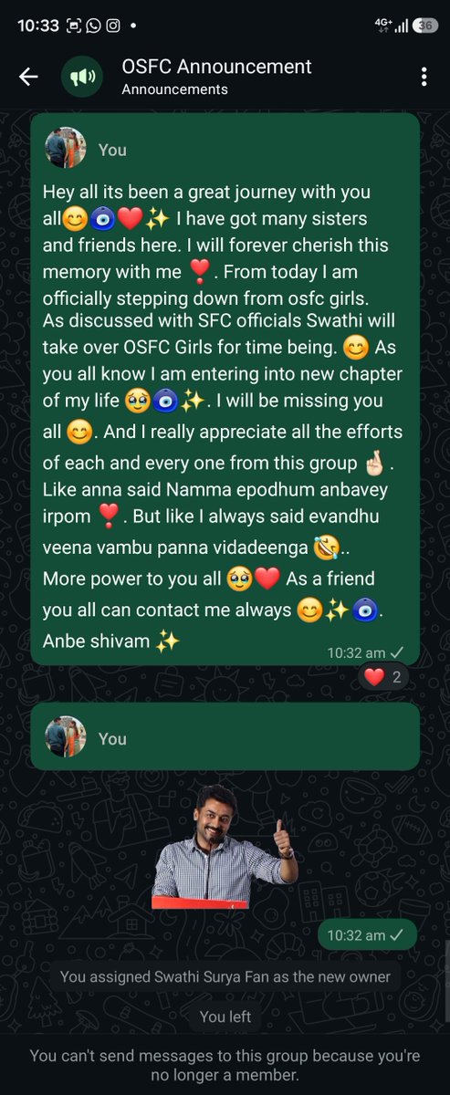 lekhsoffl's tweet photo. 🥹❣️ Officially signing off from @OSFCGirls . It was really a good 2 years full of memories and fun with girls ❤️
Gonna miss them 🥹 Hoping for betterment ✨🧿🤞🏻
Anbey shivam ✨ 
Towards Plan B of my life 😊
Always your fan Thalaiva @Suriya_offl 🥹🧿🤞🏻❤️✨ https://t.co/q9qkTL31jW