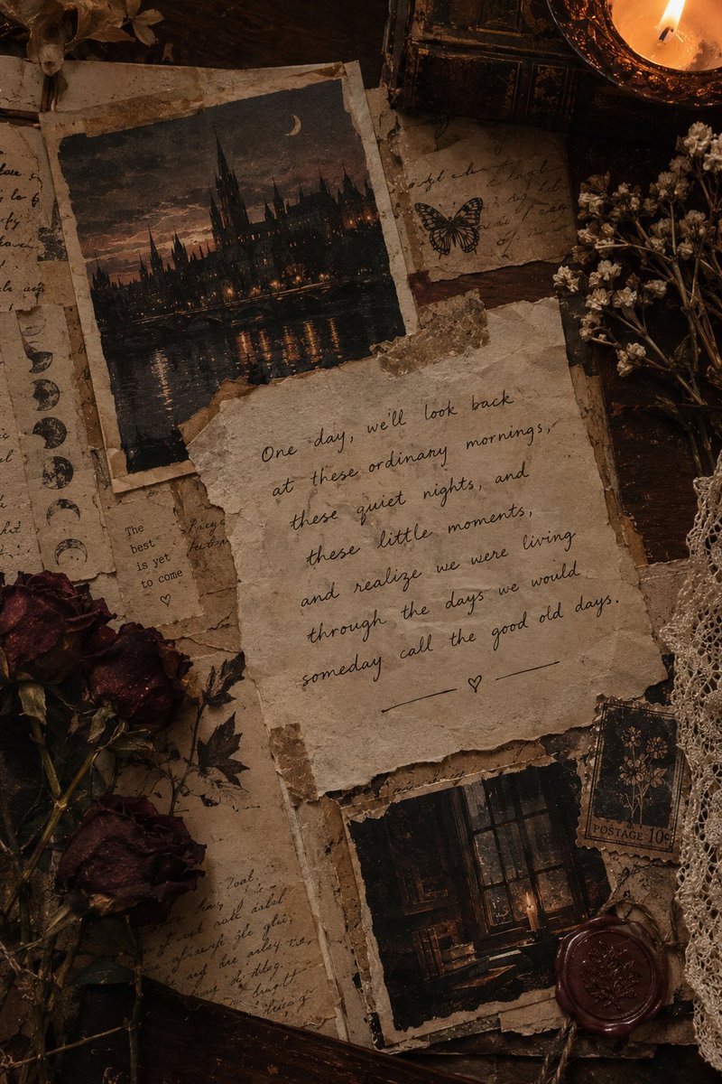 SvanZmny's tweet photo. Some of life’s most beautiful moments are ordinary—until time turns them into memories we wish we could relive. Cherish the present; one day, it will be the good old days. 🕯️
#VintageAesthetic #Nostalgia #Poetry #WritingCommunity #DarkAcademia https://t.co/QBD7rKNYdi