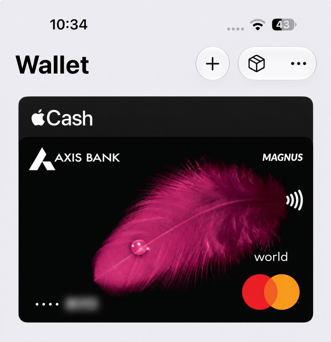 sunikhil's tweet photo. Apple Pay + Axis Magnus. It’s working! 👀💳

My Magnus for burgundy is now in Apple Wallet—and suddenly I’m a lot more excited to tap and pay 😂

Anyone else managed to add their Axis card? Which one? https://t.co/ZzRMH6QzCO