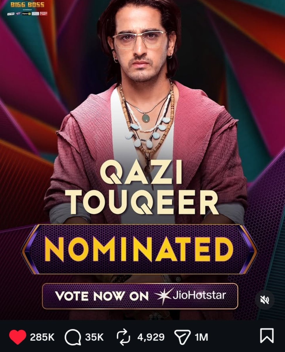 Im_AYAANBB13_'s tweet photo. BREAKING!! 🚨

1M People have shared Qazi vote Appeal Post UNREAL CRAZE 😭 🔥

NOTE: 

For The First Time in Bigg Boss history, a Contestant  vote Appeal Has crossed 1 Million shares 👑

The Scale of support is Unreal! 👏🏼

#QaziTouqeer • #BiggBoss20 https://t.co/ouSvxX8zUW