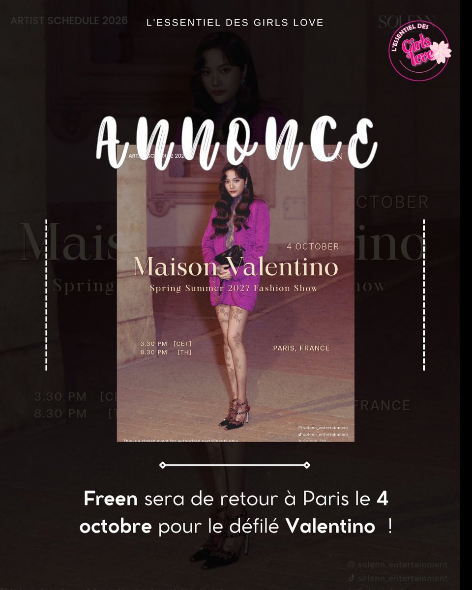 gl_lessentiel_'s tweet photo. C’est confirmé ! 🇫🇷

Freen sera bien de retour à Paris pour le defilé Valentino.

Rendez-vous le 4 octobre 📅

#srchafreen‌ #lessentieldesgl https://t.co/WqcHNg6D4b