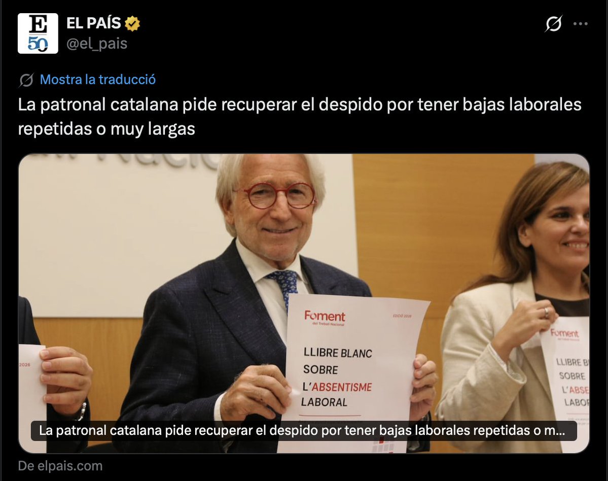 MiquelReal's tweet photo. Titular alternatiu:
"La patronal catalana pide recuperar el derecho de pernada, el diezmo y prohibir estar estar enfermo". https://t.co/SC7hruMPdZ