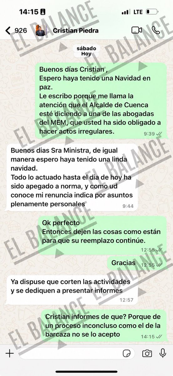 alvatin18's tweet photo. #IMPORTANTE | Los chats expuestos por @Expresoec corroboran hechos que en su momento ya fueron revelados en @ElBalance_EC, a propósito de los fallidos contratos con PROGEN en Quevedo y Salitral: el rol de Inés Manzano como gestora de procesos contractuales y articuladora de pagos con proveedores a través de la firma de adendas.

Primera imagen: chat de Manzano con John Manning, CEO de #PROGEN, durante la ejecución e implementación de los fallidos contratos de Quevedo y Salitral en donde, textualmente, la exministra le propone al representante de la empresa la firma de una adenda modificatoria al contrato de Quevedo —que fue suscrita el 11 de enero de 2025 y con la que se realizaron pagos de $34,7 millones hasta marzo de ese año— a cambio de la entrega de 29 generadores y se ofrece a trasladar 6 equipos por avión, a lo que Manning responde que, aun siguiendo esa propuesta, ninguna de las 29 unidades —incluidas las seis— podría entrar en operación antes de Navidad.

Segunda imagen: Manzano conversa con Christian Piedra López, entonces gerente general de Elecaustro, y muestran que la exministra siguió de cerca los avances de la contratación, cuestionó demoras y llegó a plantear la salida de funcionarios que, a su criterio, estaban retrasando el proceso de contratación 2025-005, adjudicado el 24 de enero de 2025 por $96,87 millones para la embarcación Erin Sultan de Karpowership.

Además, Manzano también se dirigió a Deniz Harezi, ejecutiva de Karpowership, quien le informaba sobre desplazamientos y dificultades de navegación de las embarcaciones que se dirigían hacia Ecuador. En uno de esos intercambios, Manzano habría indicado a la representante de la compañía que solicitara una adenda relacionada con la central eléctrica.

Harezi le comunica a Manzano que una barcaza llegaría a Panamá el día 20, con retraso por el clima, y estaría en Ecuador la primera semana de diciembre. La describe como una unidad de 100 MW destinada a reemplazar al Emre Bey. En respuesta, Manzano indica que, para sustituir el buque que ya tenían, necesitaba que solicitaran una adenda. Harezi contesta que presentarían la documentación a CELEC al día siguiente y adjunta un PDF de Karpowership sobre el reemplazo, dirigido —según la vista previa— a Jorge Rosales Morante, administrador del contrato.

Y por esta funcionaria, que movía los hilos de los contratos de generación, ciertos bobos trasnochados fantaseaban hasta para candidaturas presidenciales. Inaudito.

Mañana a las 10:20 en El Balance analizamos el rol de Manzano en los negociados eléctricos. Suscríbanse. ⤵️

https://t.co/lf6NTsBRor