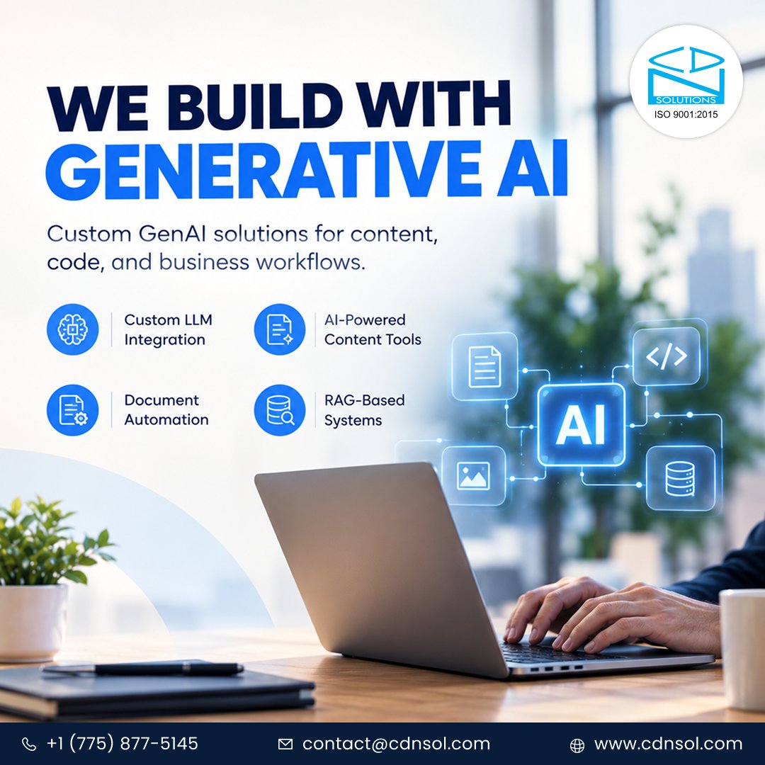 cdnsolutions's tweet photo. We build custom Generative AI solutions — LLM integrations, document automation, RAG systems. #CDNSolutions #GenerativeAI https://t.co/40csOpElg4