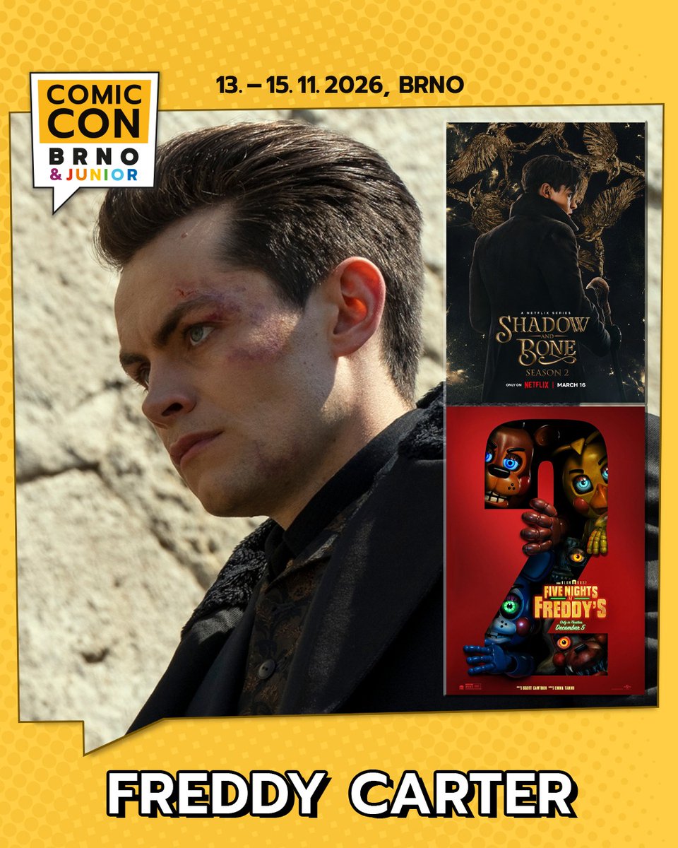 DMJConsult23's tweet photo. I'm delighted to announce that @FreddyCarter1 will be at Comic Con Brno, 14th November 2026 in #Brno, #Czechia.
Info here: https://t.co/Ks5guotpjY
#FreddyCarter
#ShadowAndBone #Grishaverse #SixOfCrows
#FiveNightsAtFreddys2 #Pennyworth #FreeRein #TheDollFactory #MastersOfTheAir https://t.co/vVigDGaQxT