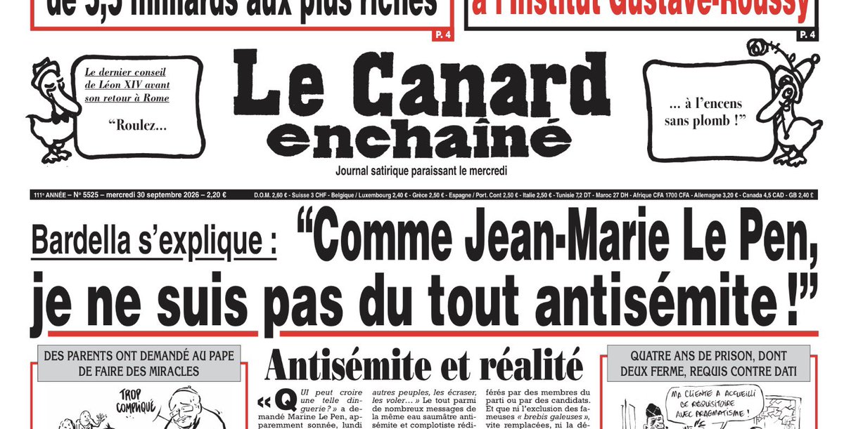 BobLeCentriste's tweet photo. « #Bardella s’explique… » à la une du Canard Enchaîné
https://t.co/5Q5L9D77SV https://t.co/nalnNuqRy8