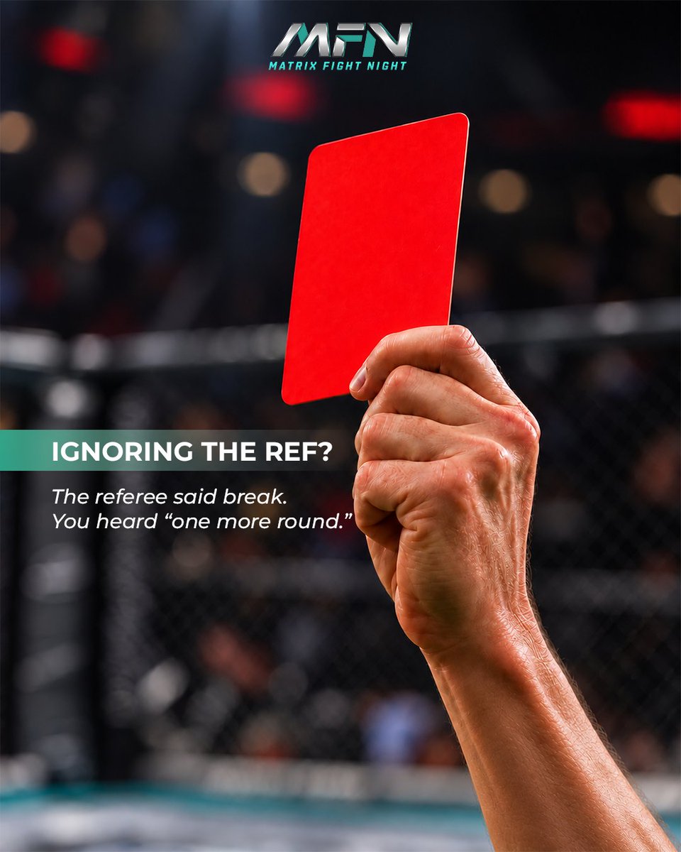 mfn_mma's tweet photo. The cage has rules. The fight has discipline. 🥊

Know the calls. Respect the referee. Keep it clean.
Because in MMA, control is just as important as power.

#MatrixFightNight #MFN #MMA #MMAIndia #FightSmart https://t.co/LSAiqCJcVn