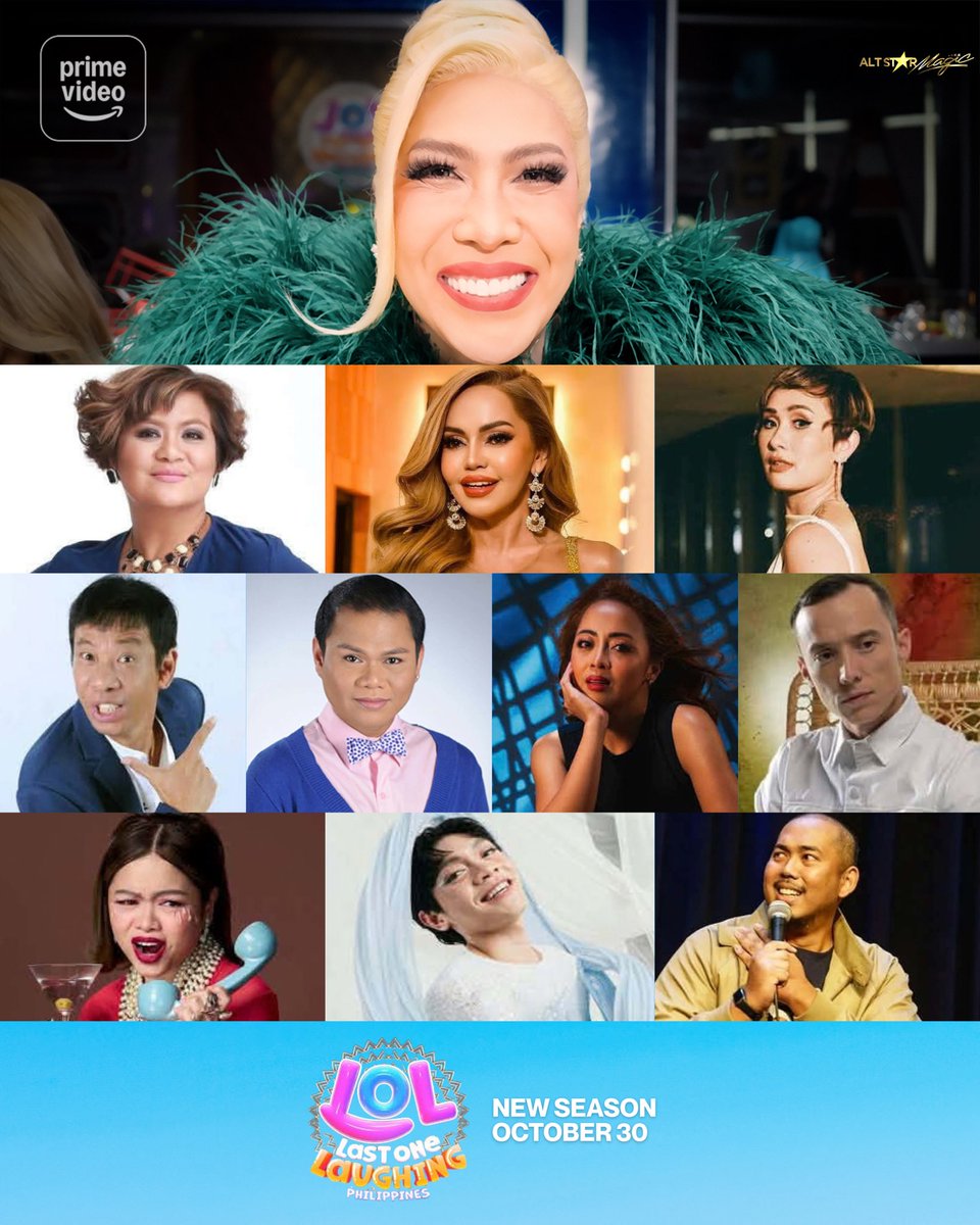 AltStarMagic's tweet photo. LOOK: RIOT KUNG RIOT ANG SEASON TWO 😭

Here are the 10 comedians who will be part of the newest season of #LastOneLaughingPhilippines hosted by the Unkabogable Superstar, Vice Ganda!

Part of the lineup are Ethel Booba, Candy Pangilinan, Chariz Solomon, Pooh, Donna Cariaga, Long Mejia, Epy Quizon, Esnyr, James Caraan and Charuth!

The newest season will premiere this October 30 exclusively on Prime Video! | @primevideoph