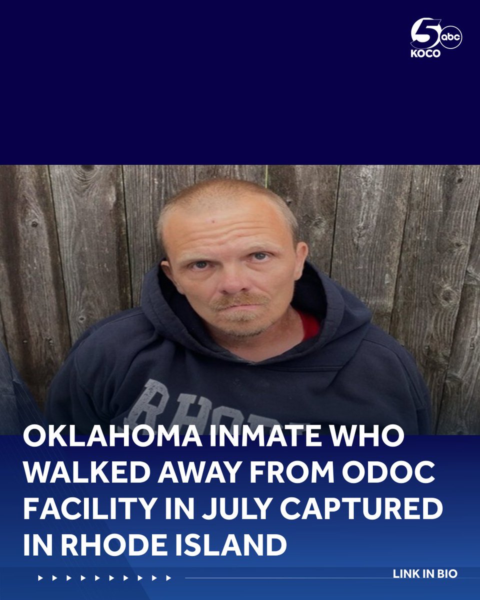 koconews's tweet photo. Oklahoma inmate who walked away from ODOC facility in July captured in Rhode Island | LINK IN BIO https://t.co/iR4fgPcs8h